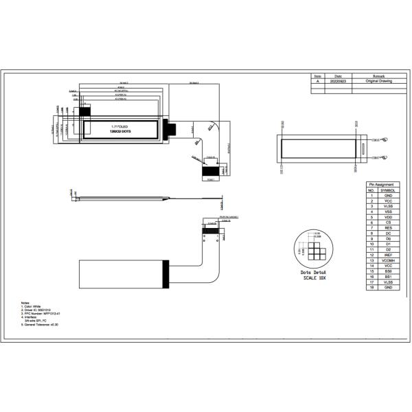 1.71'' OLED Monochrome Display With IC SSD1312 128×32 Serial Peripheral Interface