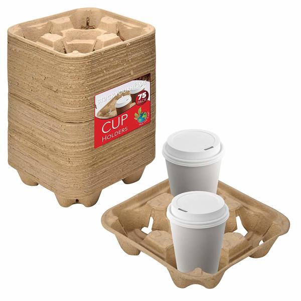 Take away 2 Cup 4 Cup paper pulp carrier Biodegradable disposable coffee paper cup holder tray