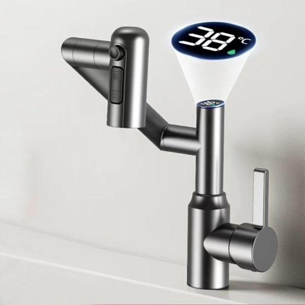 Modern 304 stainless steel single-hole installation kitchen and bathroom faucet, cold and hot dual-purpose ceramic basin faucet, electric faucet
