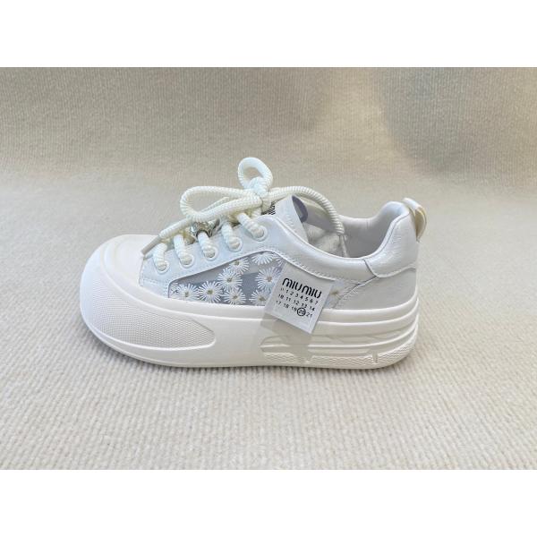 Heightening Sneakers PU White Leather Espadrilles With Pearl Flower