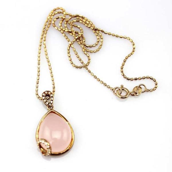 Rose Gold Plated Silver Chain with Rose Quartz Cubic Zirconia Pendant Necklace (PSJ0348)