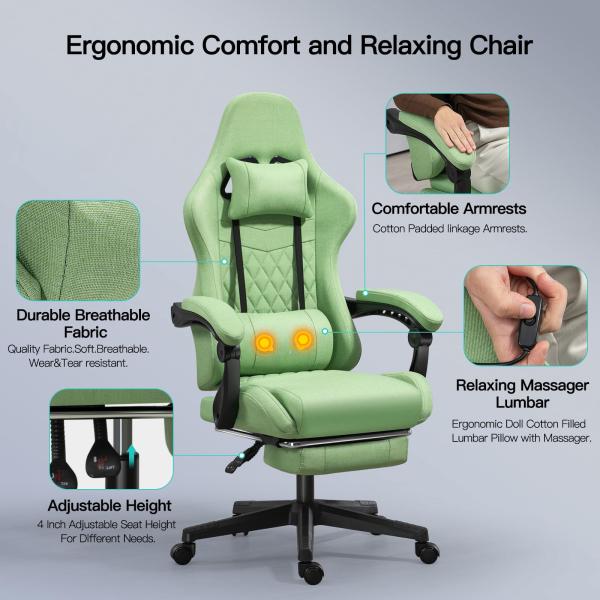 Ergonomic Gaming Chair with Footrest and Massage Maximum Weight Recommendation 300 Pounds