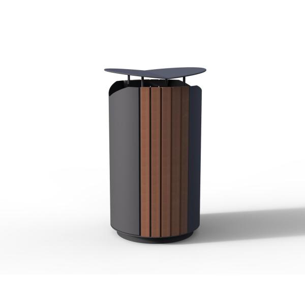 Внешний 30-галонный коммерческий мусорный контейнер из дерева и стали Внешний сад Большая мусорная корзина Улица Парк Деревянный мусор