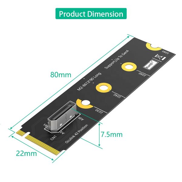 M.2 NVMe PCI-e 4.0 X4 to OcuLink SFF-8612 Adapter with 64Gbps Data Transfer and NVMe 1.2 Support