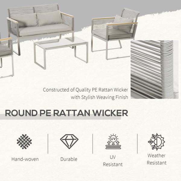 AJUNION Garden Set with Handwoven PE Rattan and Aluminum Frame W59.5 x D68.5 x H79cm