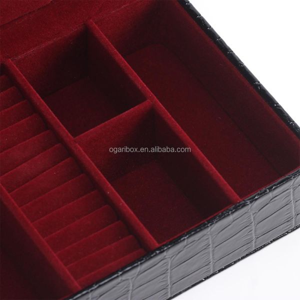 Spring Hinge Crocodile Pattern PVC Leather Girls Velvet Lining Gift Travel Jewellery Case