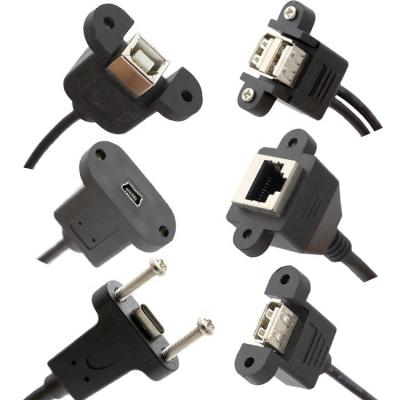 Screw Locking Micro Type C RJ45 Ethernet Male Female USB Panel Mount Cable