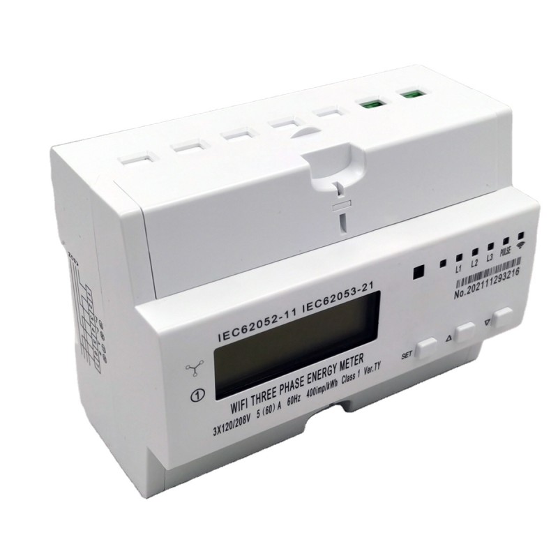 380V 5(60)A 3 Phase 4 Wires Smart Wifi Energy Meter for Din Rail Mounting TUYA App