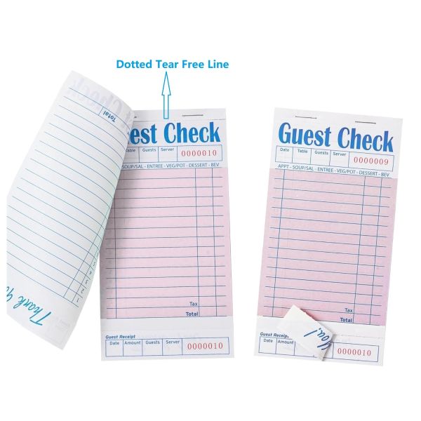 2 Ply Carbonless Guest Check Book 3.5x6.7 Inch Pink with Serial Numbers