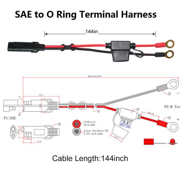 10A 2 Pin SAE Charger To Eyelet Terminal Solar Power Cable  2ft Low Voltage