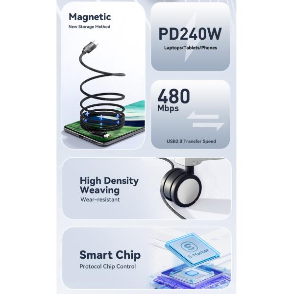 ES-X55 Series Magnetic Absorption Quick Charge Cable USB C To Type C Cable 100W 240W 1m