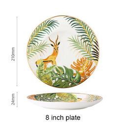 Jungle Animal Pattern Ceramic Plate Set Round European Style For Home Party