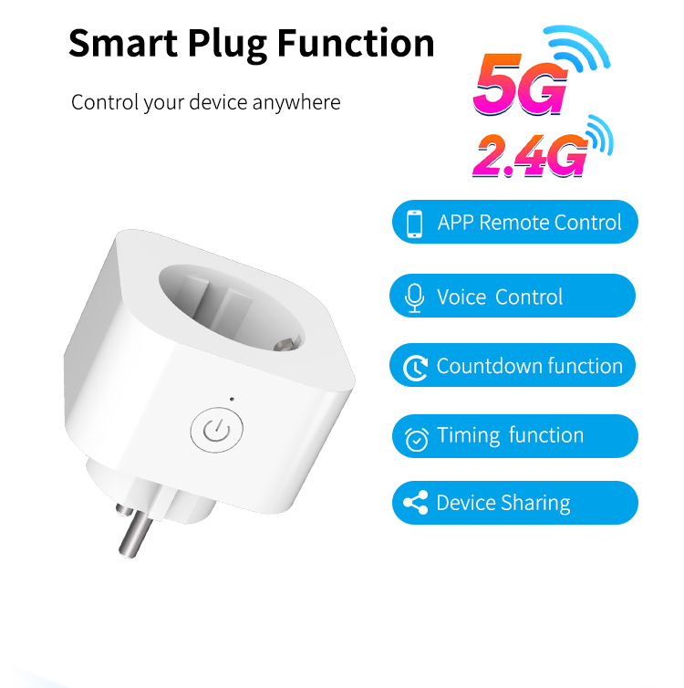 EU Smart Plug: Dual‑Band WiFi, Voice/App Control, Timer, 10A, 85‑240V