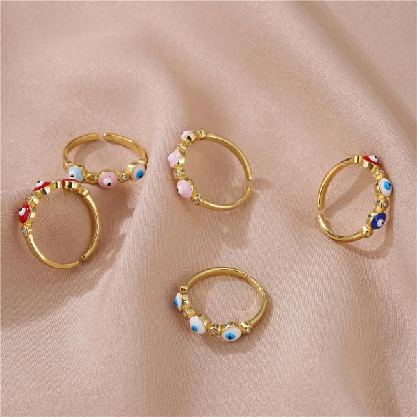 Colorful Enamel Turkish Evil Eye Diamond Ring 18k Gold Plated