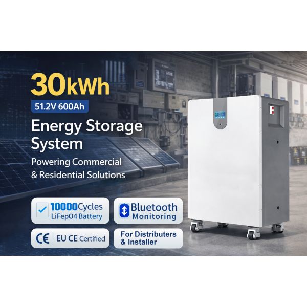 51.2V 600Ah 30kWh LiFePO4 Energy Storage Battery with 8000+ Cycles for Home RV & Off-Grid Cabins