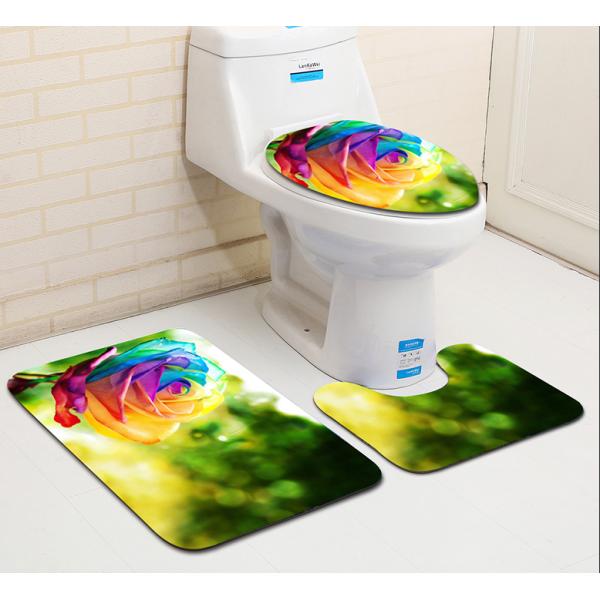 Polyester Sunflower Toilet Seat Cushion Toilet Lid Cover Set