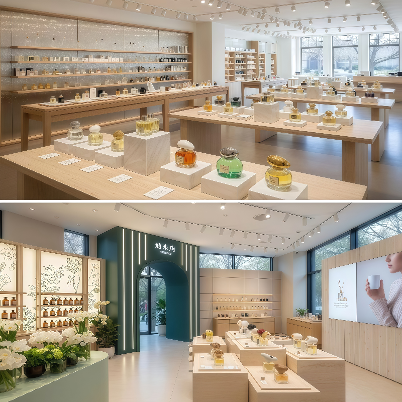 Luxury Boutique Perfume Skincare Display Fixtures LED Eco-Friendly Heavy Duty Furniture for Custom Cosmetic Store Decoration