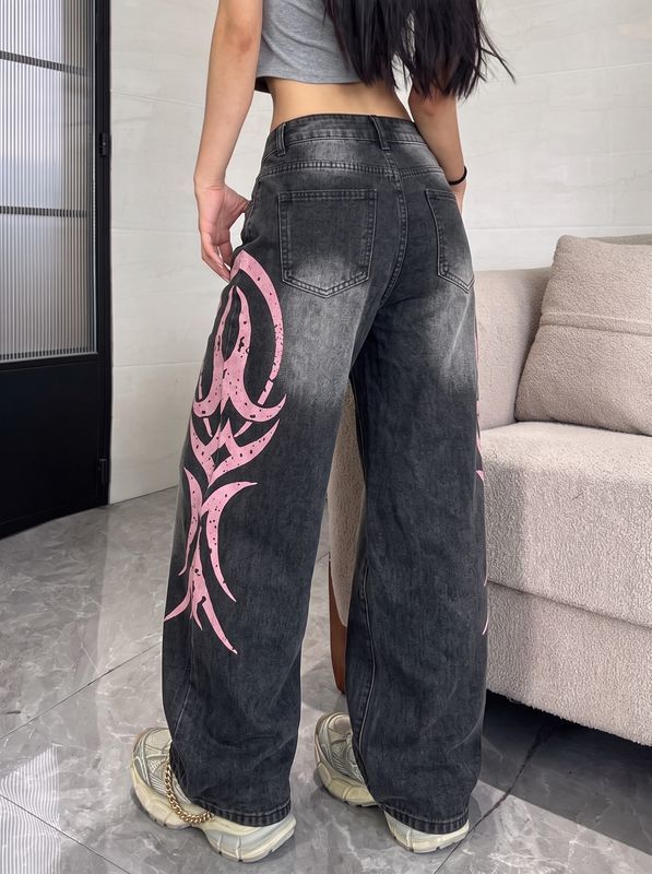 Loose Fit Black Cotton Casual wholesale denim jeans for Embroidered Autumn 2026 Custom (9994)