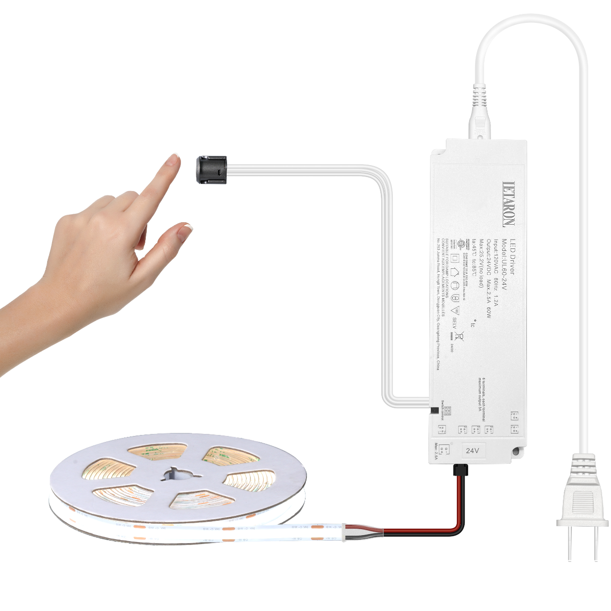 LETARON 24V COB Cabinet Led Lighting 6000K 5M For Bedroom Home Kitchen DIY