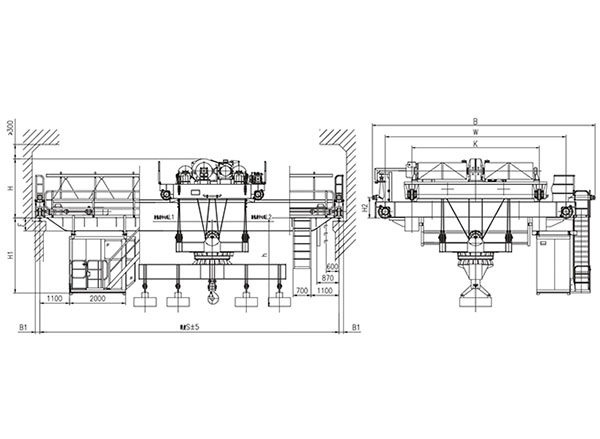 Кран двойного луча 10+10 тонн надземный с вращаясь вешалкой электромагнитизма