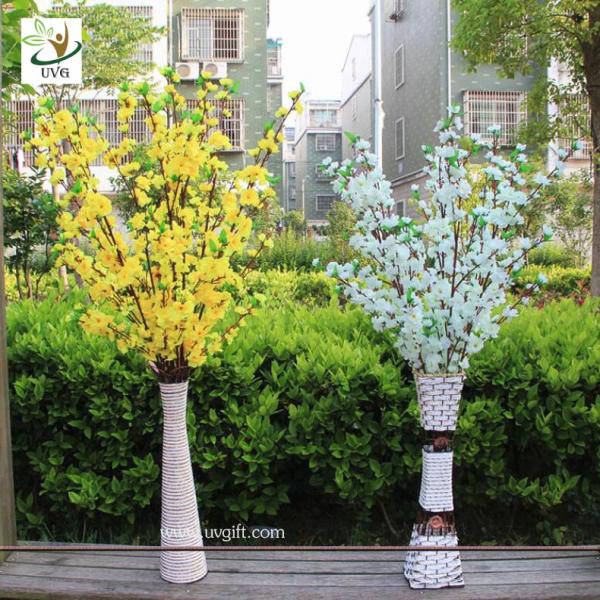 UVG CHR099 Wedding decoration materials artificial peach blossom branch with fabric flower