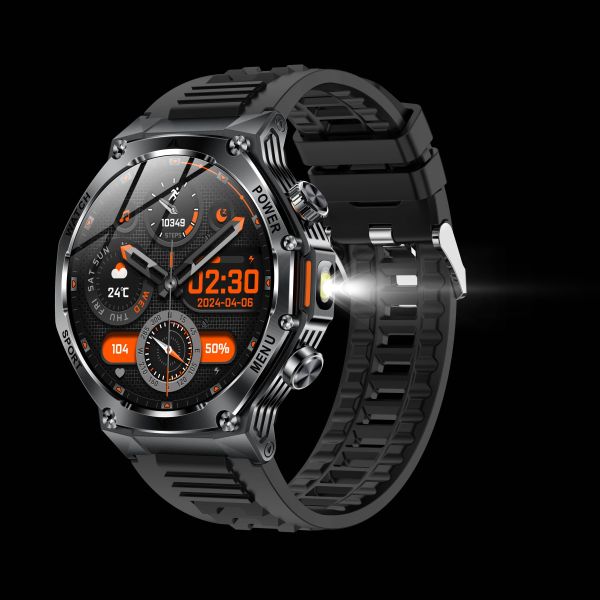 AK82 Smart Watch 1.85 BT Call Heart Rate Tracker Flashlight 800mAH 100+Sport Modes IP67 Waterproof Outdoor Sports