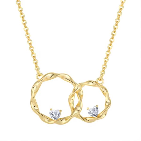 YASVITTI 14K Yellow Gold Plated Interlocking Circle Heart Cubic Zirconia Pendant Necklace 925 Sterling Silver Jewelry