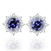 Solid 925 Sterling Silver Created Tanzanite CZ Christmas Jewelry Stud Earrings For Women