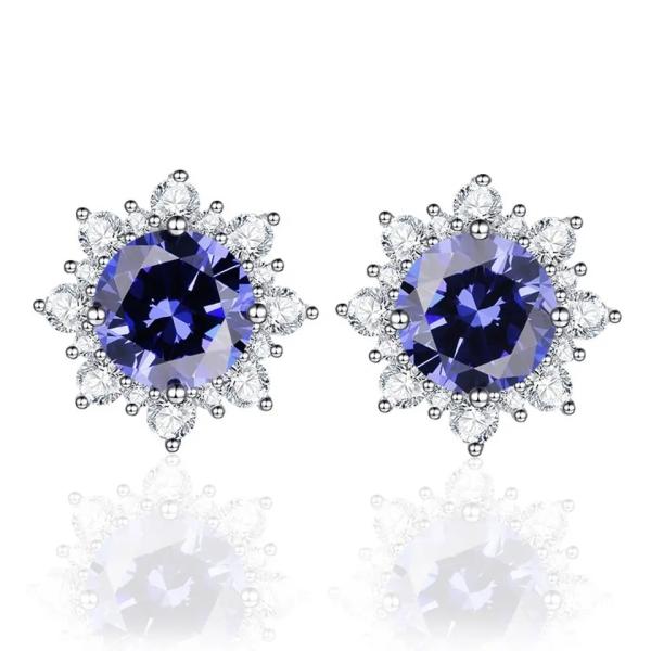 Boucles d'oreille de goujon de bijoux de Noël de Sterling Silver Created Tanzanite CZ du solide 925 pour des femmes
