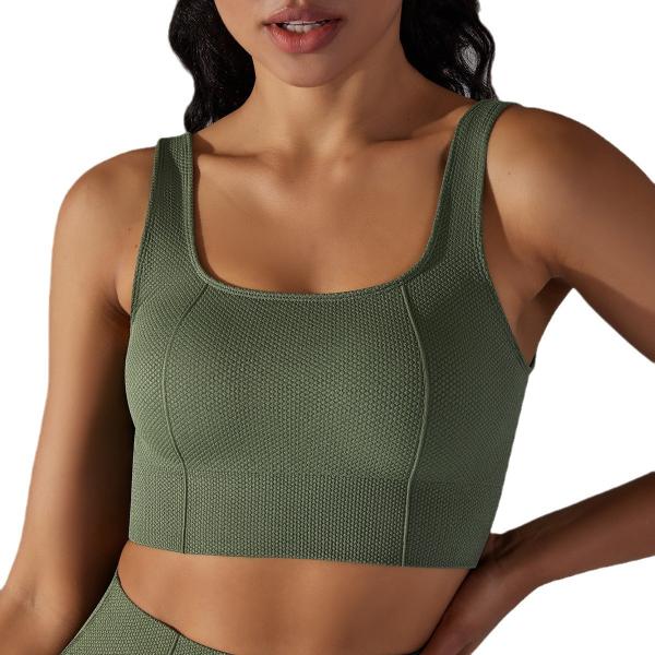 Seamless knitted solid color dot sling back bra sports running fitness vest woman