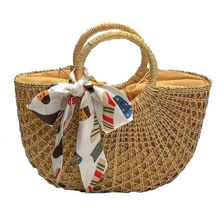 Natural Hemp Crochet Beach Tote Bag , woven rattan handbag With Cloth Inner