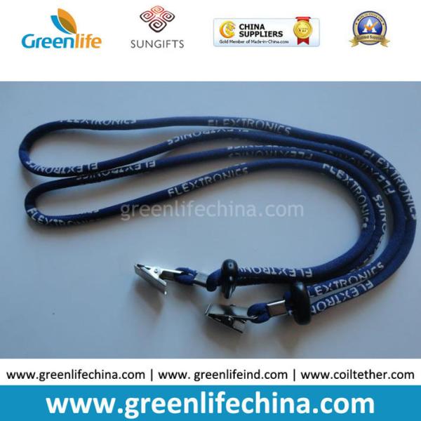 Custom Logo printing blue round shape cord lanyard with black ball lock and metal clip