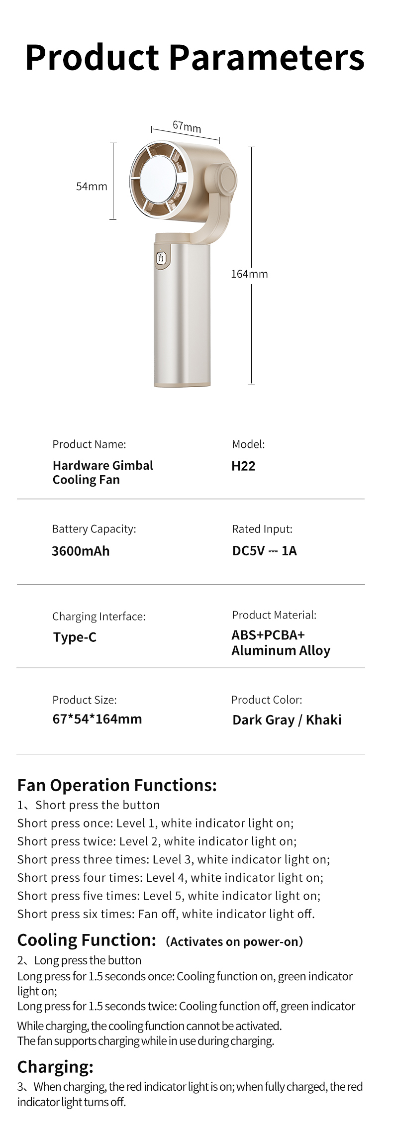 Factory Wholesale Custom Gimbal Handheld Fan Aluminum Alloy Body 180° Rotatable Gimbal Head Semiconductor Ice Cooling Fan