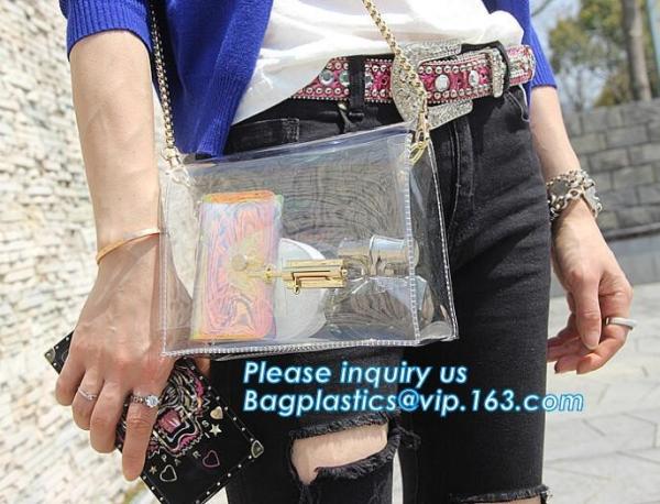 mini clear pvc girls shoulder long strip bag, Woman Sweet Handbag Clear Jelly Transparent, PVC Shoulder Bag Tote Chic Be