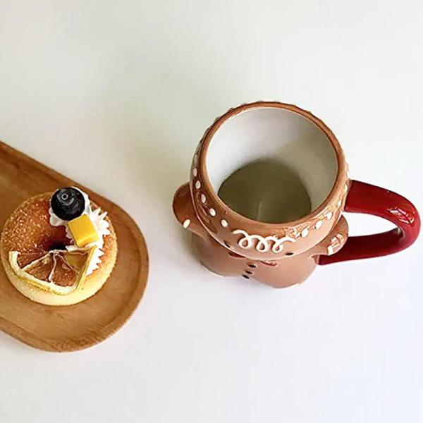 HANDGRIP 3D Cartoon 10OZ Cute Gifts Ceramic Gingerbread Man Coffee Mug for Christmas