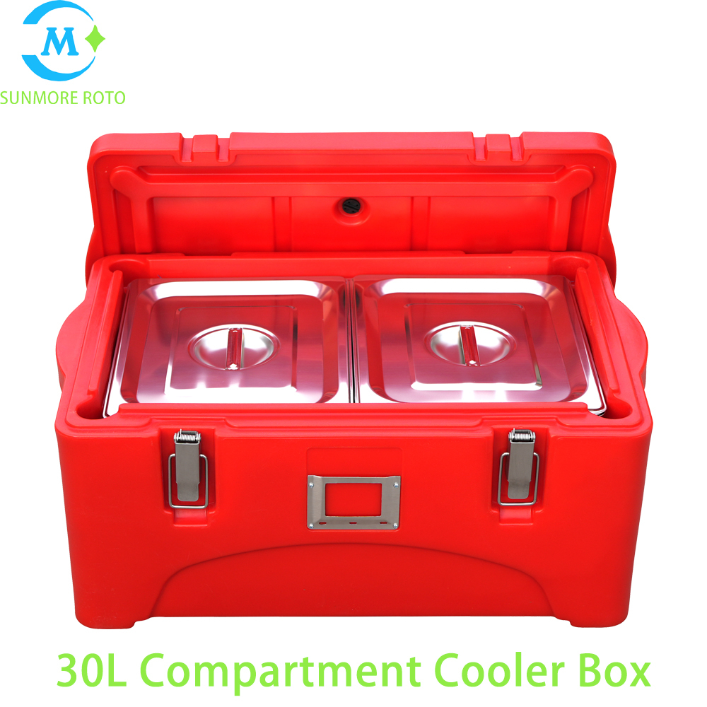 SUNMORE ROTO 30L Red Rotomolded GN Pan Insulated Food Box, Custom Compartment Portable Thermal Container For Catering Group Meal Delivery