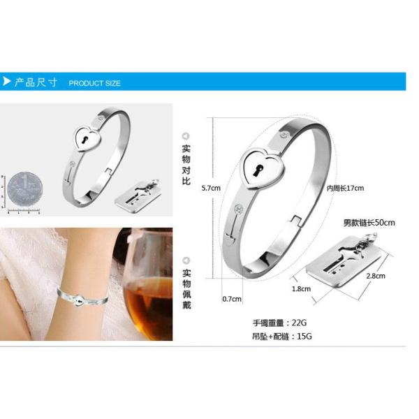 Hot Fashion Couples Eternal Love Loyalty Promise Key Lock Bangle+ Necklace Set