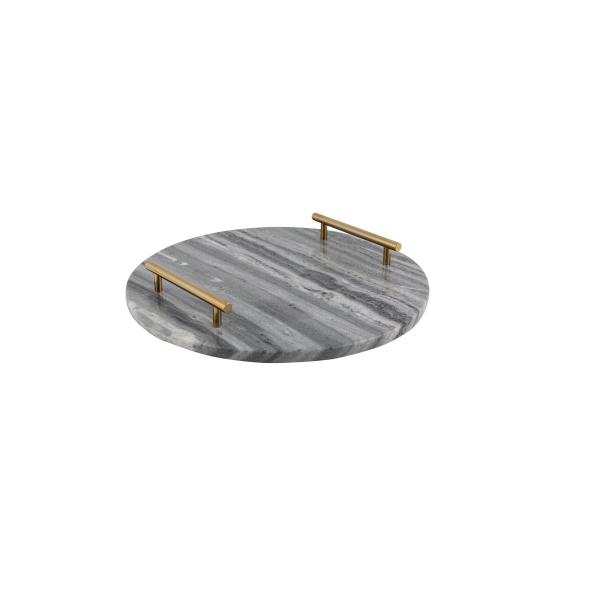 Metal Handles 12 Inches Marble Stone Tray For Home And Restaurant