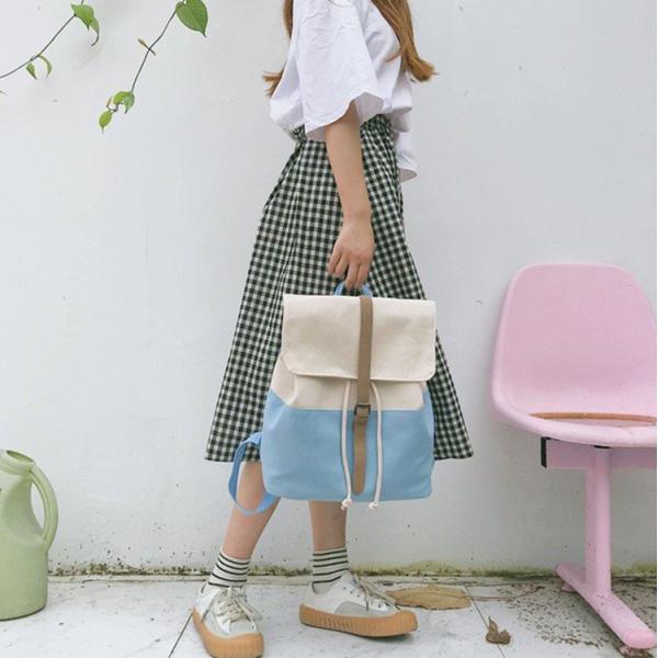 Female Korean high school students backpack academic style small fresh contrasting canvas backpack