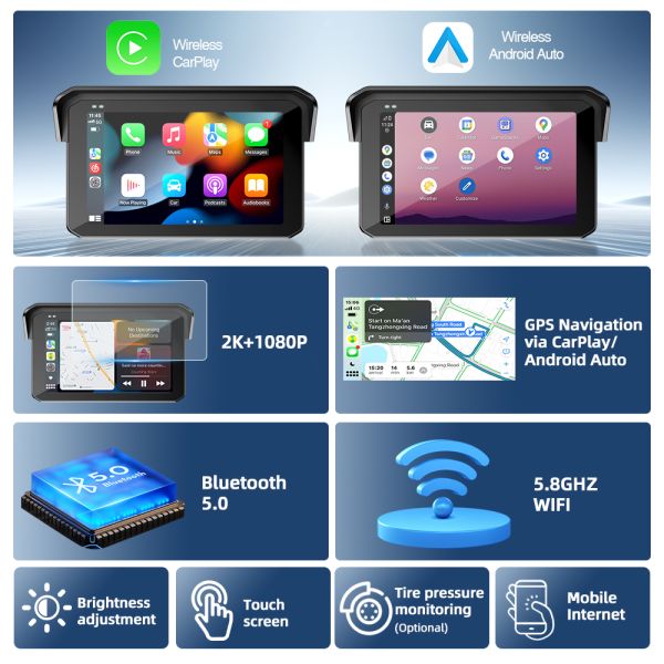 Motorcycle GPS Navigation Systems 5 Inch Motorcycle Carplay GPS Navigation Screen Moto Android Auto Touch Display Quick Easy Removal of Anti-theft