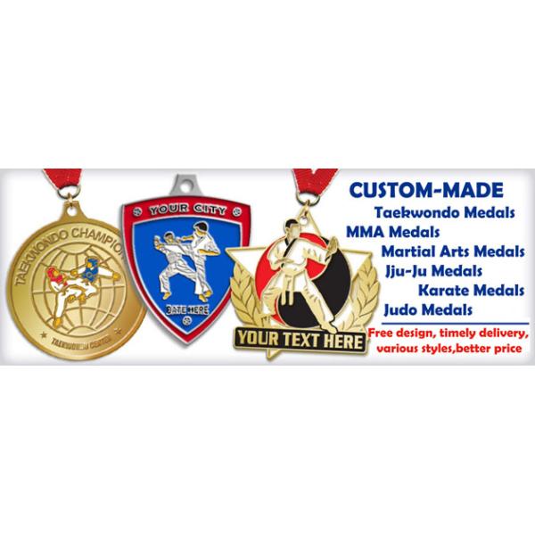 Brass Stamped Hard Enamel Karate Medals , Customized Swimming Awards Taekwondo Medals
