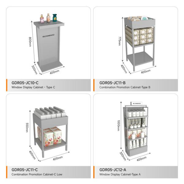 Display Showcase Grey Wooden Showcase Cabinet For Space-Saving Store Design And Branded Display Shelf