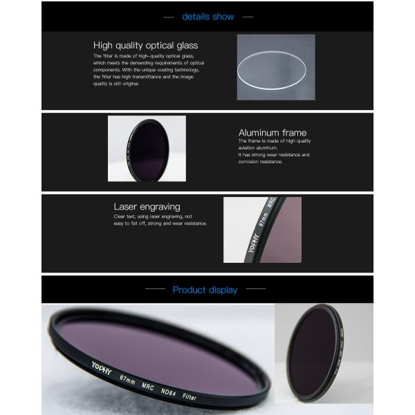 67mm High Definition Camera Lens ND64 Filters With Ultra Slim Anti - Slip Knurling Frame