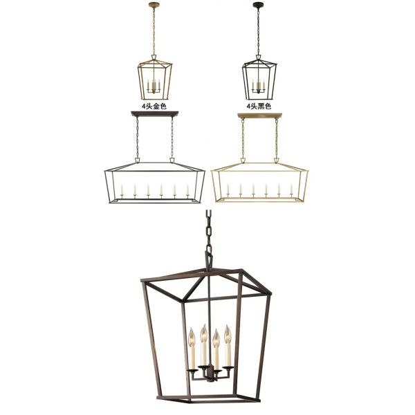 Loft Vintage Iron Birdcage Pendant Light Modern  Darlana Linear Lantern Chandelier（WH-AP-640）