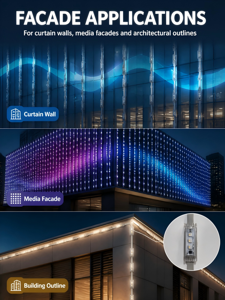 Linear Bar LED Pixel Point Light 0.75W DC12V DMX512 RGB RGBW 65mm Long With Channel For Wall Grazing Outline