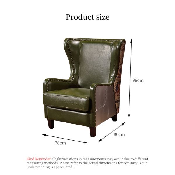 Nidea #8881 Traditional Design Handmade Genuine Leather Upholstered High Back Wing Chair with Wooden Frame for Bedroom Coffee Shop Hotel