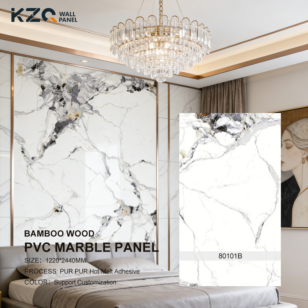 Bamboo Wood Fiber PVC Marble Wallboard WPC Interior Decoration Wall Panel For Hotel