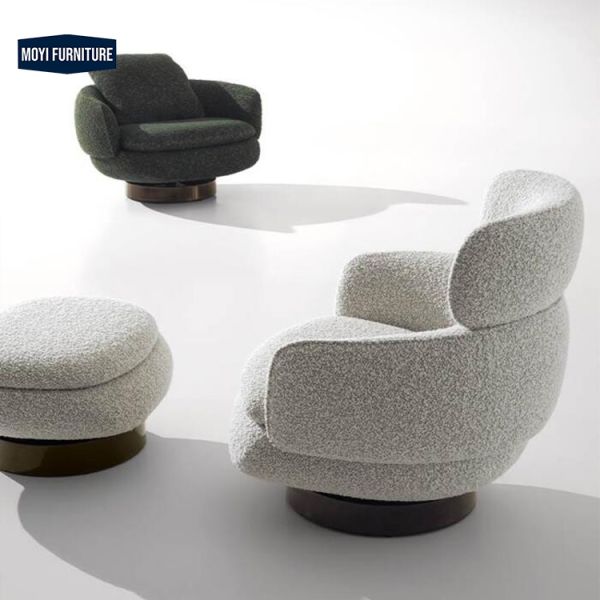 Metal Legs Modern White Teddy Fabric Armchair Swivel Ottoman Accent Chair for Living Room Lounge Seating
