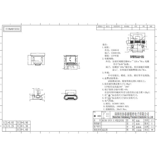 загрузочного люка USB тангажа 5.9mm гнездо USB микро- женского мини женское для Sony Xperia