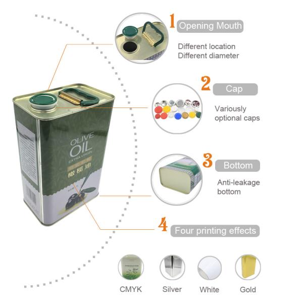 Impression rectangulaire imperméable de 2L Olive Oil Tin Cans CMYK